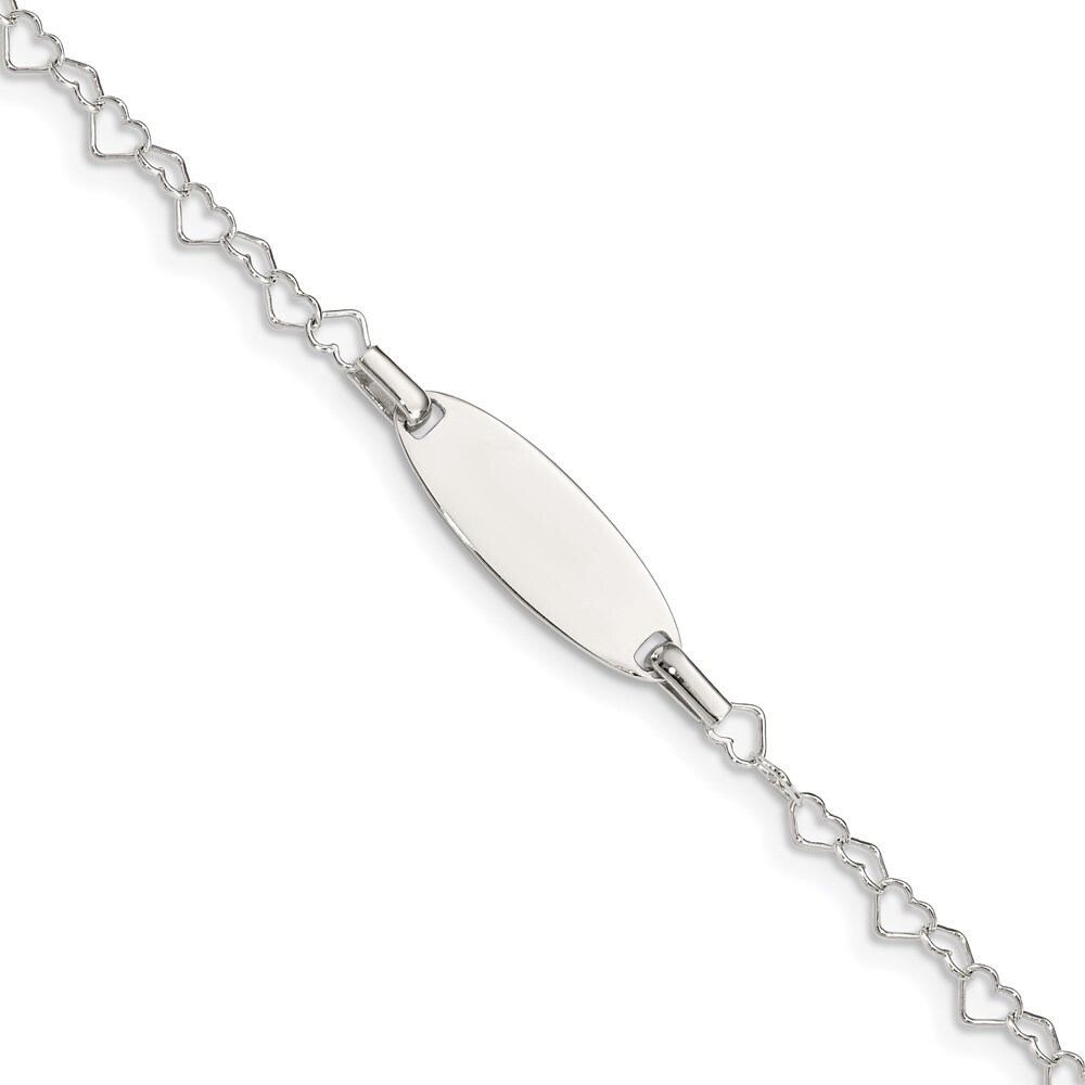 Sterling Silver Polished Engraveable Children's Id Heart Link Bracelet